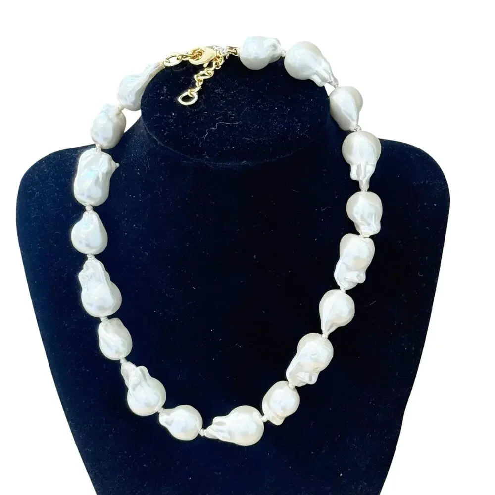 J.Crew Baroque Pearl Necklace Gold Plated Freshwater Pearl Choker Adjustable NWT - Picture 4 of 11
